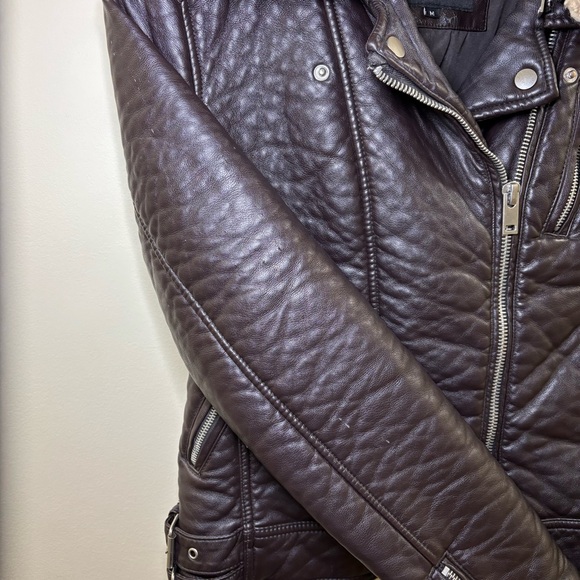 Black Rivet Faux Leather Jacket with Faux Shearling Collar Brown Size Medium - Picture 4 of 9